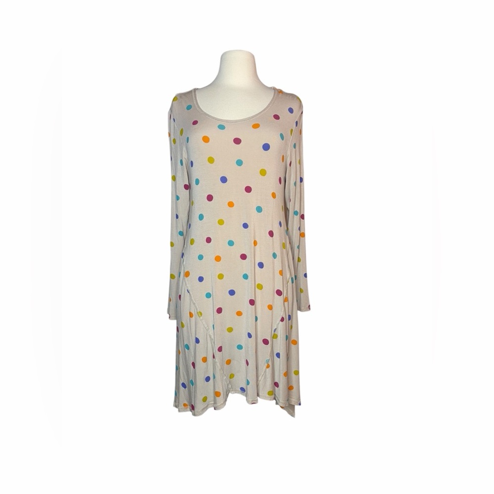 GUDRUN SJODEN jersey asymmetric dress tunic with Multicoloured Polka Dots
